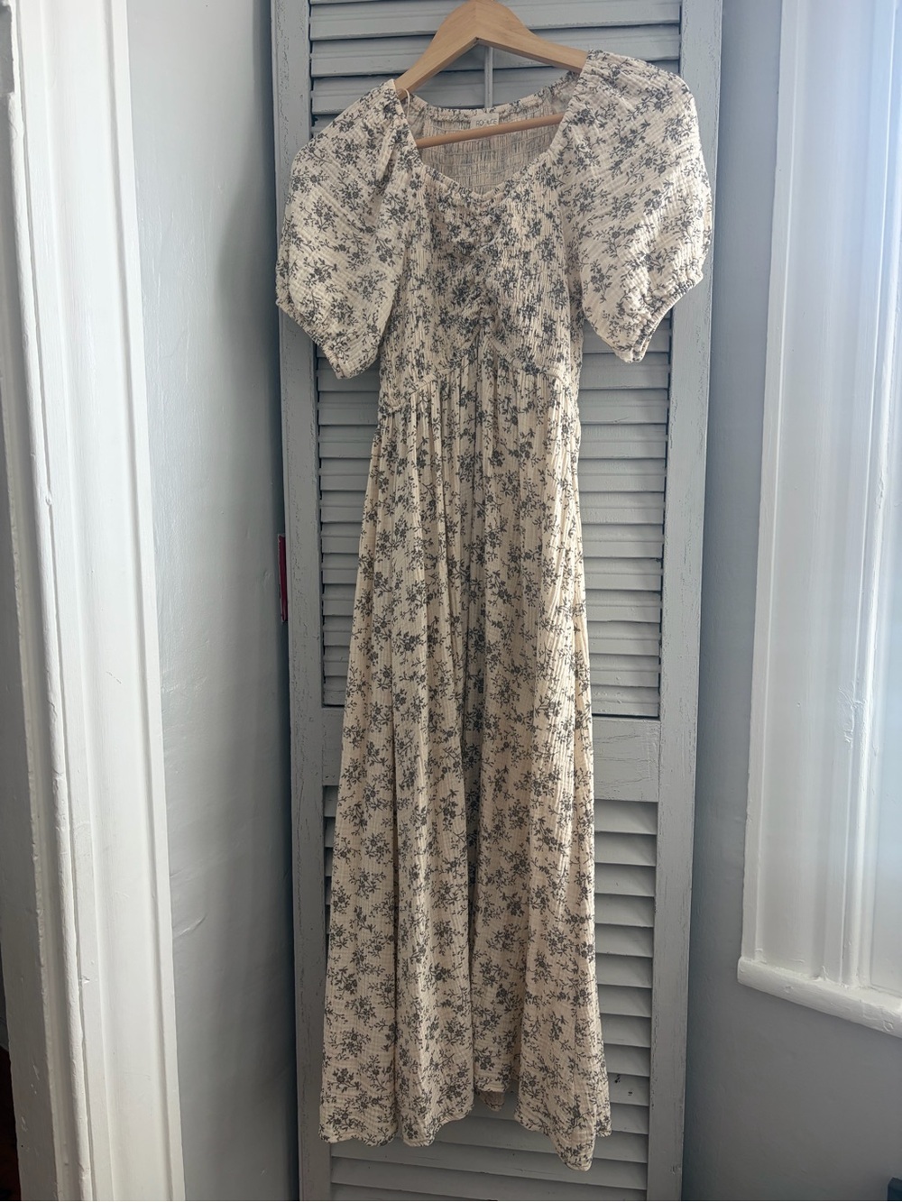 Roolee Cream Floral Dress with Puff Sleeves